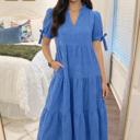 Sky Gingham Tie-Sleeve Midi Dress