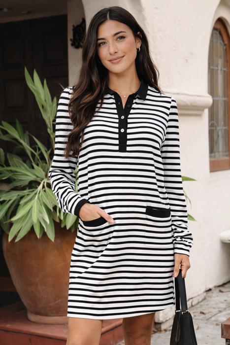 Monochrome Breton Polo Dress