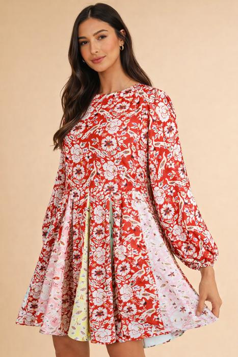 Crimson Crane Garden Mini Dress