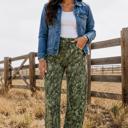  Olive Paisley Barrel Leg Jeans