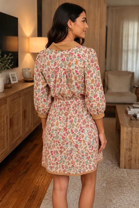 Autumn Bloom Belted Shirt Dress