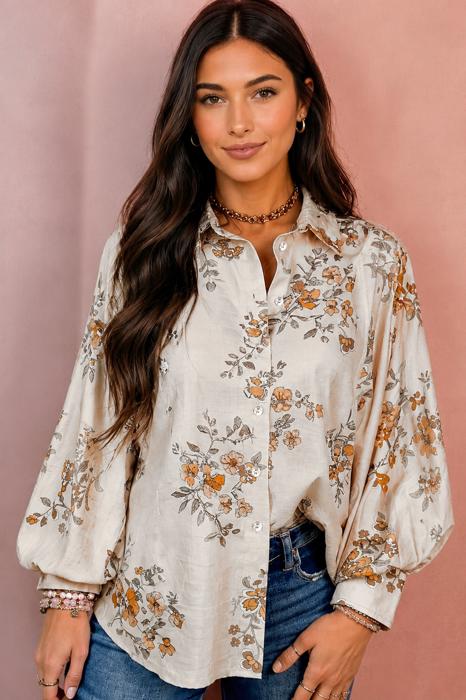 Golden Meadow Bloom Button-Up Blouse
