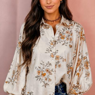 Golden Meadow Bloom Button-Up Blouse