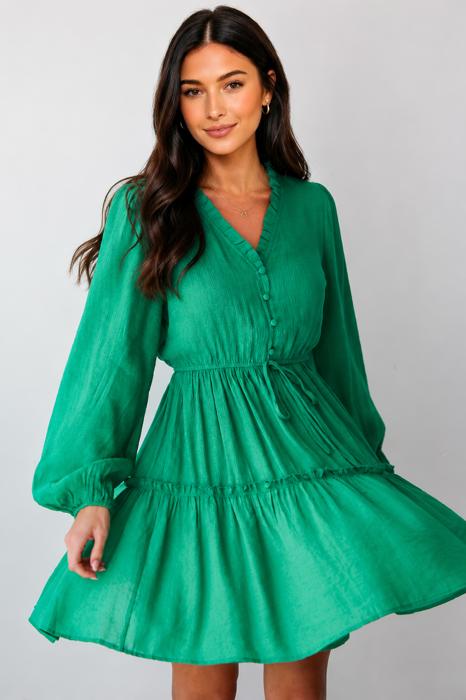Emerald Whisper Ruffle Dress