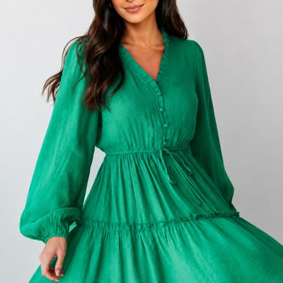 Emerald Whisper Ruffle Dress