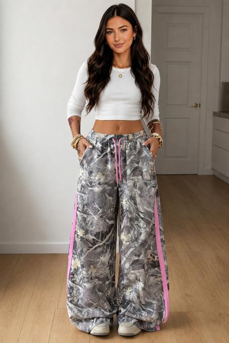 Pink Trail Camo Wide Leg Pants