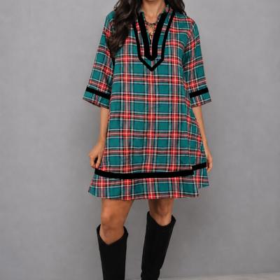 Holiday Hearth Plaid Shift Dress