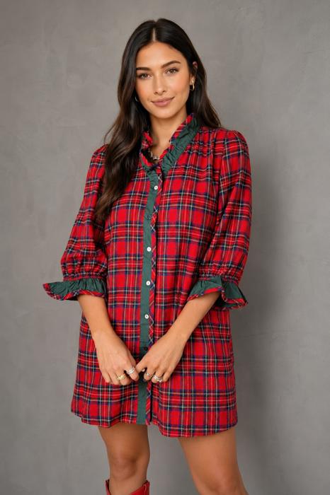 Holly Manor Plaid Ruffle Shirt Dress
