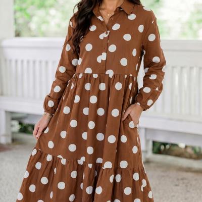 Cinnamon Charm Polka Dot Tiered Midi Dress