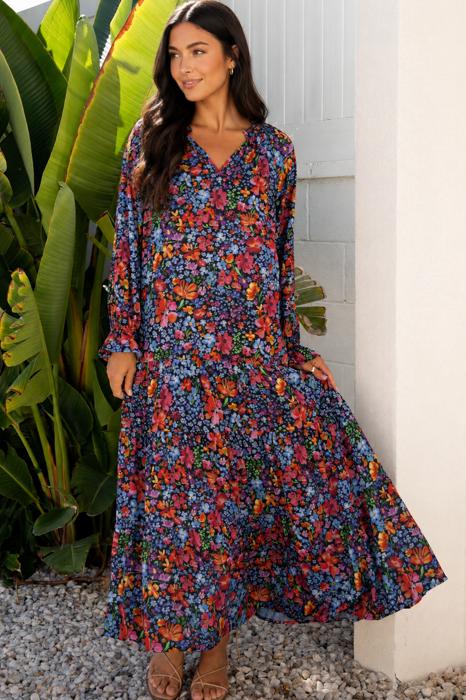 Midnight Wildflower Tiered Maxi Dress