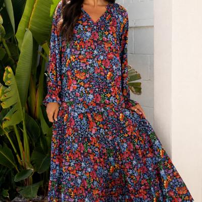 Midnight Wildflower Tiered Maxi Dress