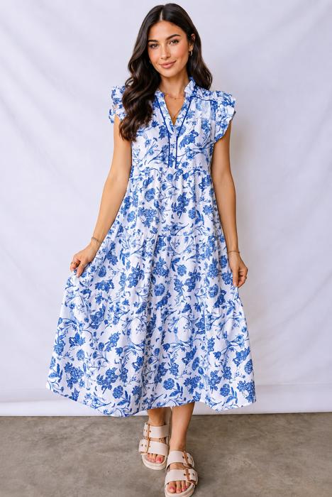 Blue Willow Breeze Tiered Midi Dress