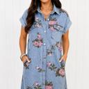  Blush Bloom Denim Shirt Dress