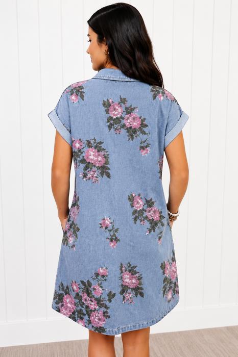 Blush Bloom Denim Shirt Dress