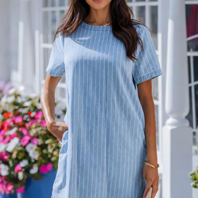 Coastal Breeze Pinstripe Denim Dress