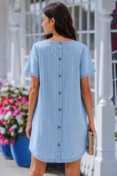 Coastal Breeze Pinstripe Denim Dress