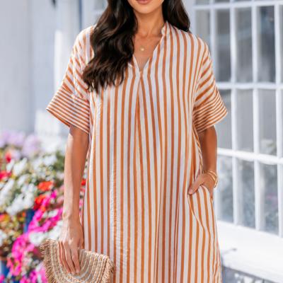 Caramel Coast Seersucker Shift Dress