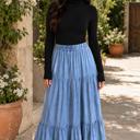  Prairie Breeze Tiered Denim Maxi Skirt