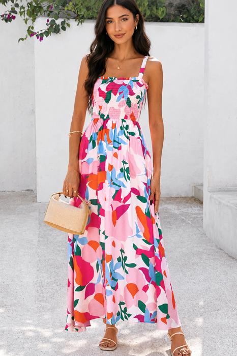 Pink Paradise Bloom Smocked Maxi Dress