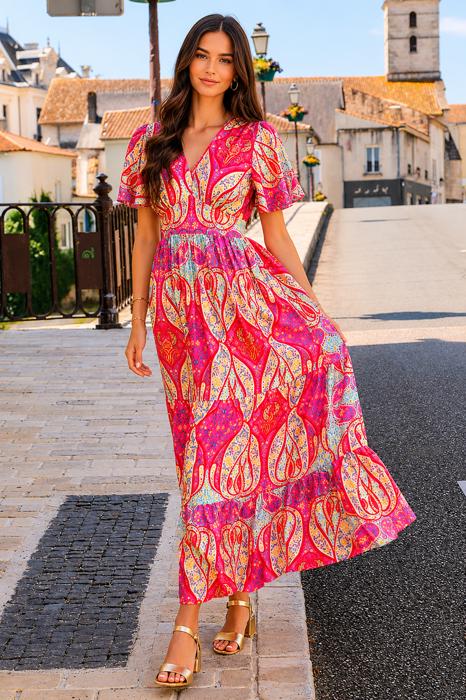 Santorini Sunset Paisley Maxi Dress