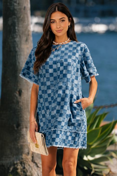 Denim Checkboard Breeze Shift Dress