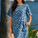  Denim Checkboard Breeze Shift Dress