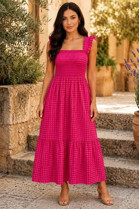Pink Lemonade Picnic Gingham Maxi Dress