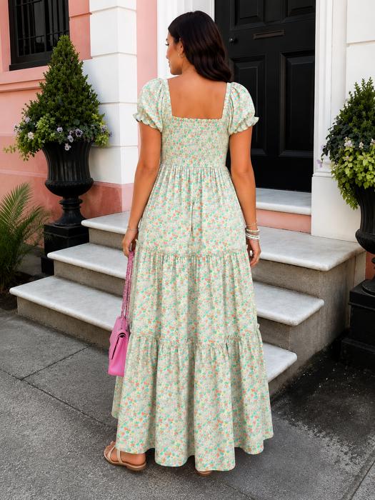 Sweet Meadow Blossom Smocked Maxi Dress