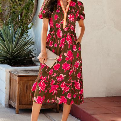 Olive Blossom Charm Midi Dress