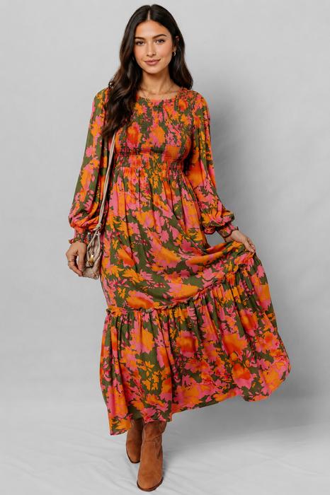 Sunset Bloom Smocked Maxi Dress