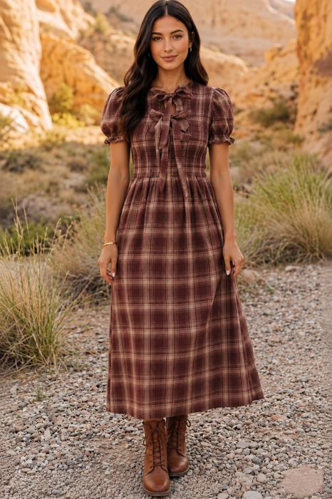 Canyon Rose Plaid Maxi Dress
