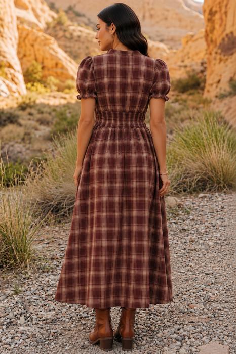 Canyon Rose Plaid Maxi Dress