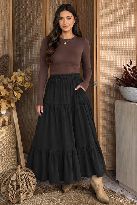 Midnight Meadow Tiered Maxi Skirt