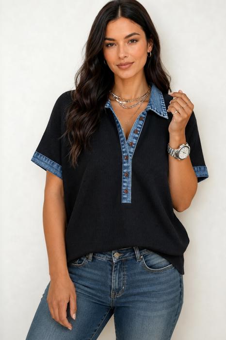 Midnight Denim Edge Henley Top