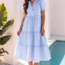  Sky Stripe Scallop Tier Midi Dress