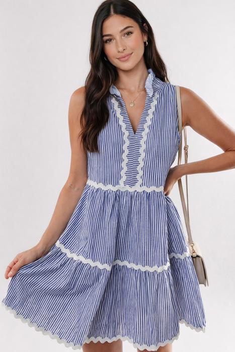 Seersucker Scallop Tiered Mini Dress
