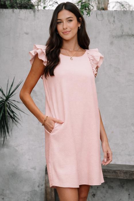 Blush Bow Back Ruffle Mini Dress