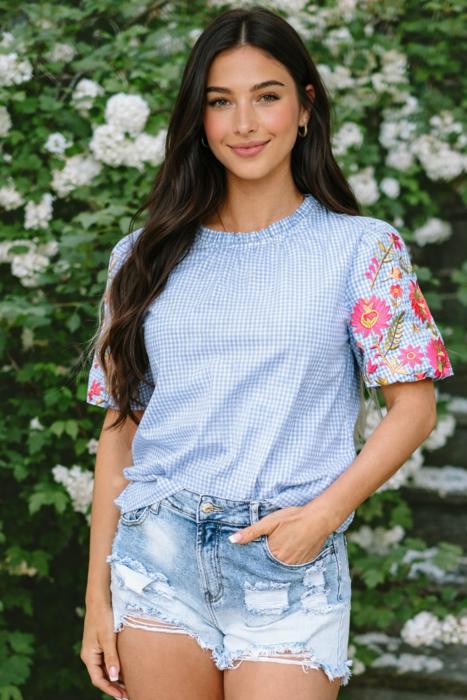 Embroidered Meadow Gingham Blouse