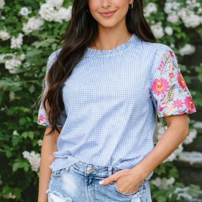 Embroidered Meadow Gingham Blouse