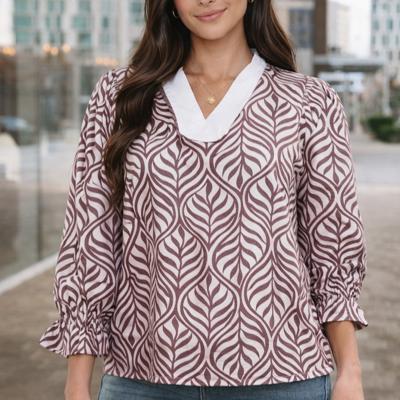Leaf Whisper Contrast Collar Blouse
