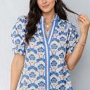  Azure Blossom Shirred Neck Blouse