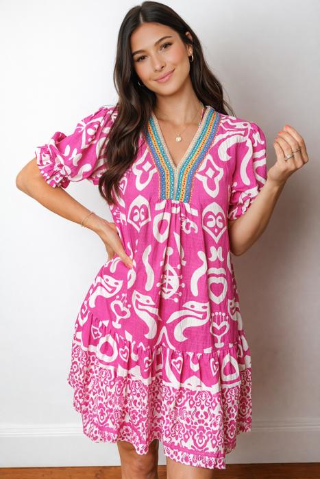 Hot Pink Ikat Heart Mini Dress