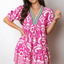  Hot Pink Ikat Heart Mini Dress