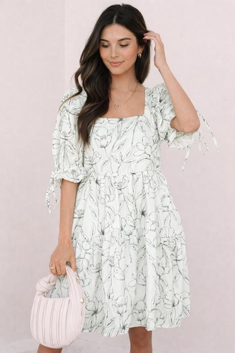 Monochrome Bloom Smocked Mini Dress