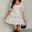  Monochrome Bloom Smocked Mini Dress