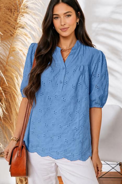 Periwinkle Eyelet Puff Blouse