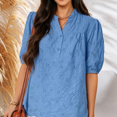 Periwinkle Eyelet Puff Blouse