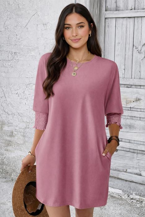 Dusty Rose Smocked Sleeve Tunic