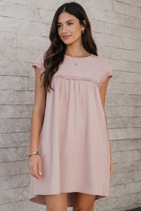 Oatmeal Ruffle Yoke Mini Dress