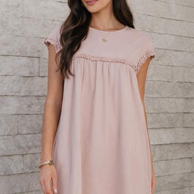 Oatmeal Ruffle Yoke Mini Dress